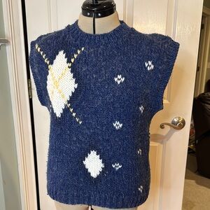 VINTAGE Blue Argyle Knit Sleeveless Sweater (acrylic/wool) Sz M